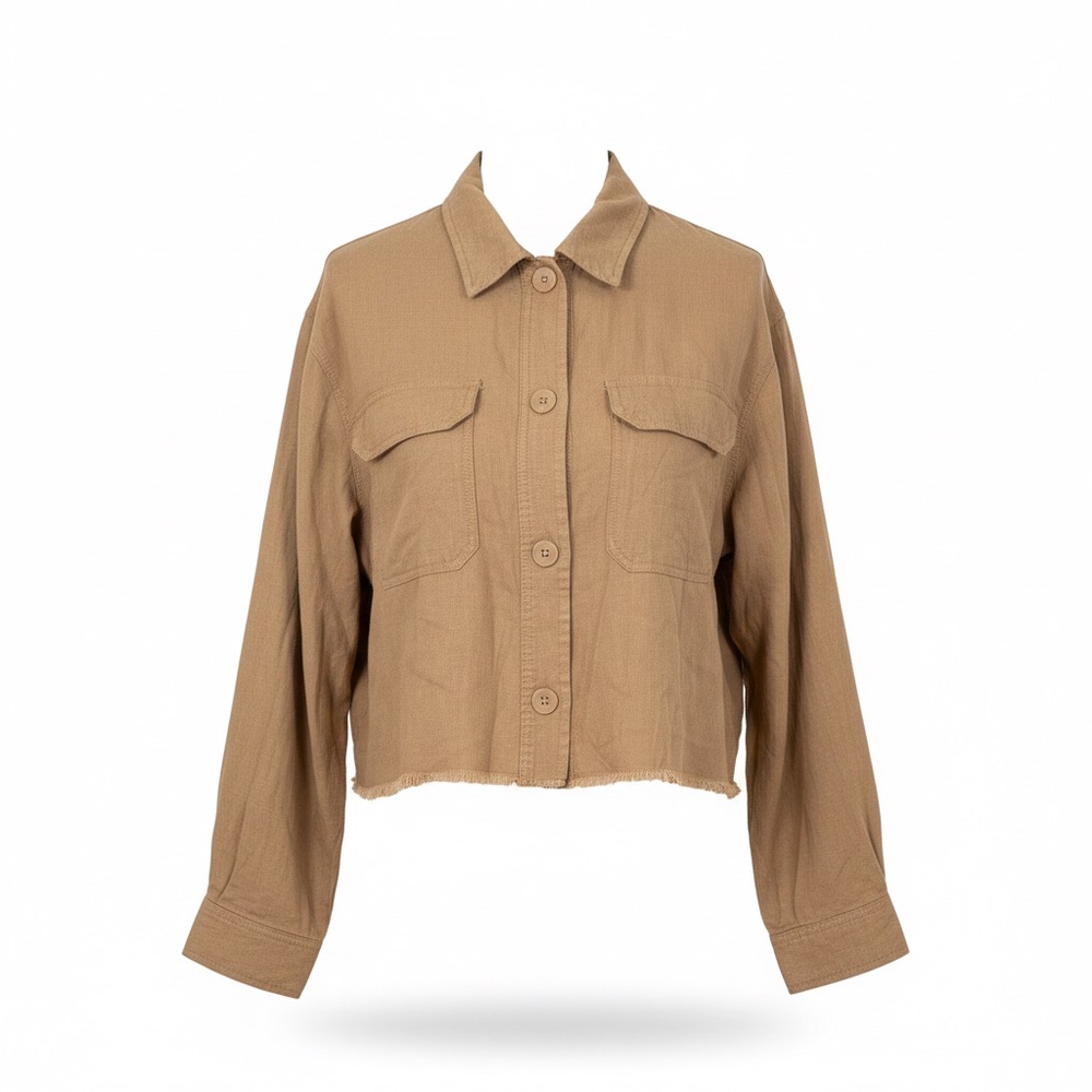 April Kiss Boutique NWT Tan Viscose & Linen Blend Cropped Utility Top Large
